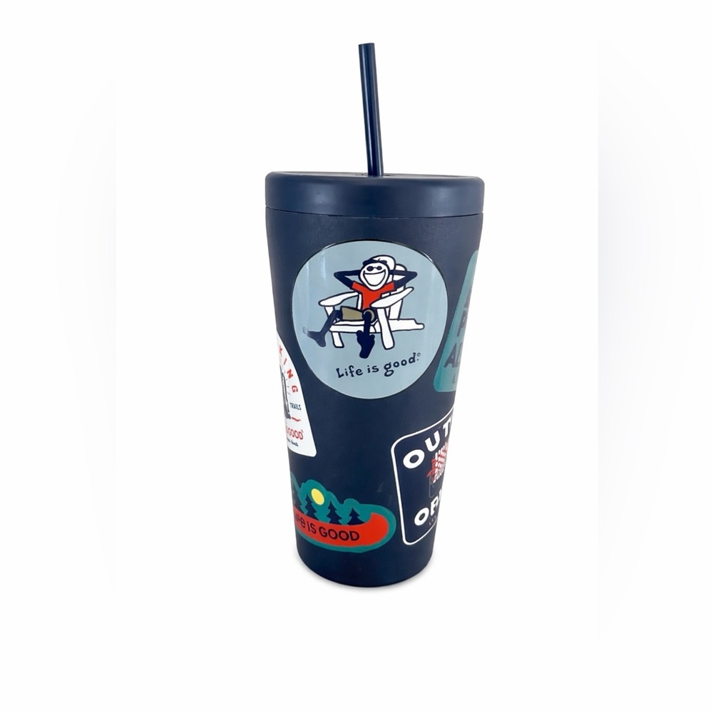 Life Is Good Dark Blue Tumbler with Stickers